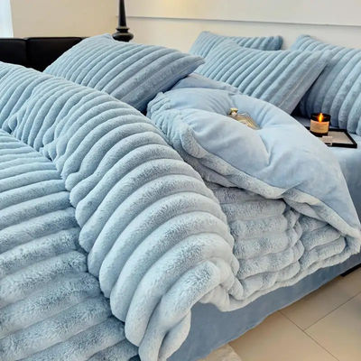 Polyester riempimento di coniglio caldo pelliccia finta pelliccia pelosa piumaggio caldo copertura copriletto set per 2.0m letto