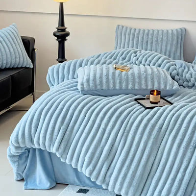 Polyester riempimento di coniglio caldo pelliccia finta pelliccia pelosa piumaggio caldo copertura copriletto set per 2.0m letto