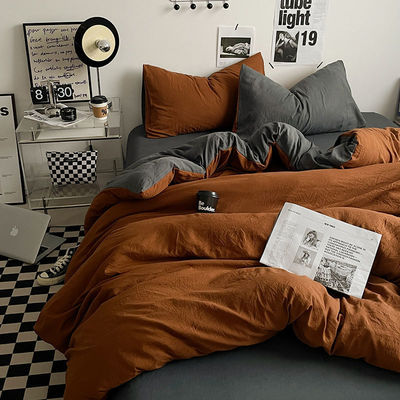 Set di coperture da 4 pezzi di cotone lavato a colori solidi per adulti e bambini