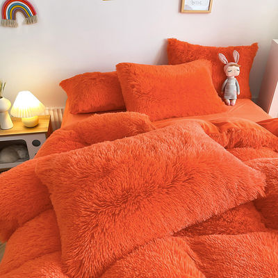 Bright Orange Luxury Shaggy Warm Mink Velvet Crystal Bedding Set per 1.8m 6 piedi letti