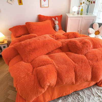 Bright Orange Luxury Shaggy Warm Mink Velvet Crystal Bedding Set per 1.8m 6 piedi letti