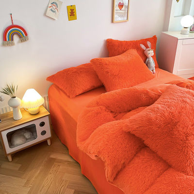 Bright Orange Luxury Shaggy Warm Mink Velvet Crystal Bedding Set per 1.8m 6 piedi letti