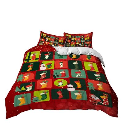 40 Fabric Count Decor di Natale Copertura di copriletto Santa Happy Gift 3D Digital Printing Red Comforter Bed Set
