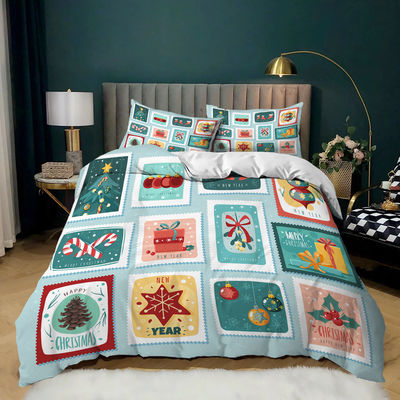 40 Fabric Count Decor di Natale Copertura di copriletto Santa Happy Gift 3D Digital Printing Red Comforter Bed Set