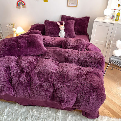 200TC Conteggio dei fili Colore viola lusso Shaggy caldo visone di velluto Letto per inverno