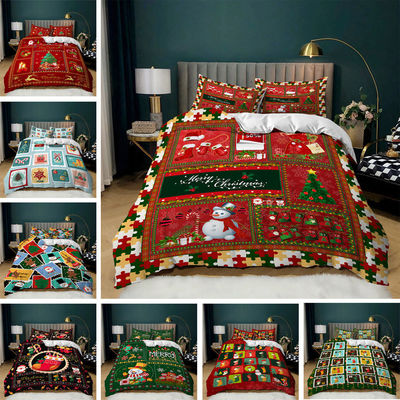 40 Fabric Count Decor di Natale Copertura di copriletto Santa Happy Gift 3D Digital Printing Red Comforter Bed Set