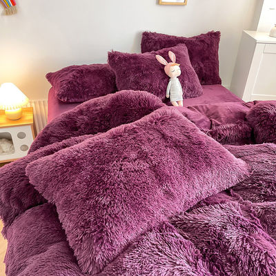 200TC Conteggio dei fili Colore viola lusso Shaggy caldo visone di velluto Letto per inverno