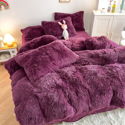 200TC Conteggio dei fili Colore viola lusso Shaggy caldo visone di velluto Letto per inverno