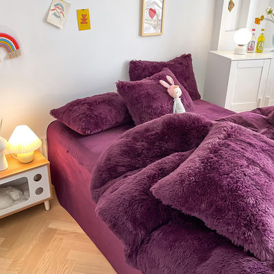 200TC Conteggio dei fili Colore viola lusso Shaggy caldo visone di velluto Letto per inverno