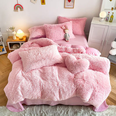 Nessuna personalizzazione richiesta Morden Luxury Jade Pink Shaggy Warm Mink Velvet Bed Set