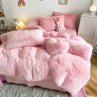 Nessuna personalizzazione richiesta Morden Luxury Jade Pink Shaggy Warm Mink Velvet Bed Set