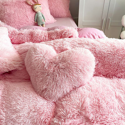 Nessuna personalizzazione richiesta Morden Luxury Jade Pink Shaggy Warm Mink Velvet Bed Set