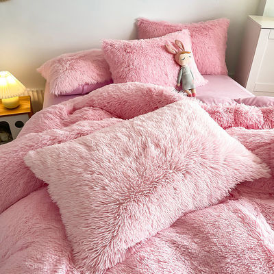 Nessuna personalizzazione richiesta Morden Luxury Jade Pink Shaggy Warm Mink Velvet Bed Set