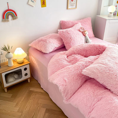 Nessuna personalizzazione richiesta Morden Luxury Jade Pink Shaggy Warm Mink Velvet Bed Set