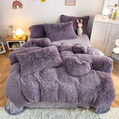 Stile Principessa Grigio Viola Shaggy Mink Caldo velluto Cristallo Copertura di copriletto Set per l'inverno