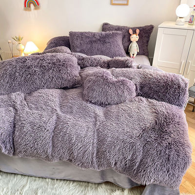 Stile Principessa Grigio Viola Shaggy Mink Caldo velluto Cristallo Copertura di copriletto Set per l'inverno