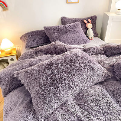 Stile Principessa Grigio Viola Shaggy Mink Caldo velluto Cristallo Copertura di copriletto Set per l'inverno