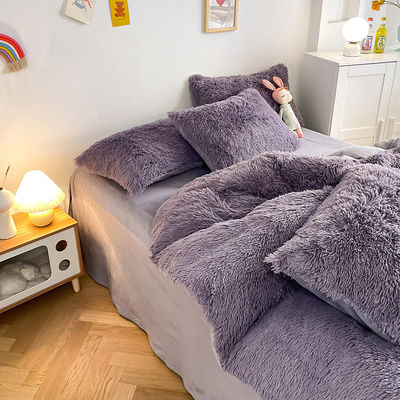 Stile Principessa Grigio Viola Shaggy Mink Caldo velluto Cristallo Copertura di copriletto Set per l'inverno