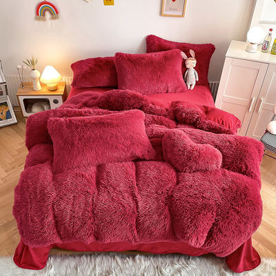 Ins Colore rosso caldo Vernice velluto cristallo biancheria da letto Set per inverno Letto biancheria da letto copertura