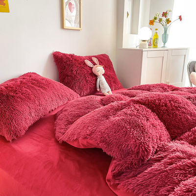 Ins Colore rosso caldo Vernice velluto cristallo biancheria da letto Set per inverno Letto biancheria da letto copertura