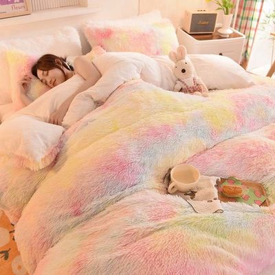 Moderno stile colore arcobaleno Shaggy Mink Velvet Cristallo Velvet Letto Set di copertura di copriletto
