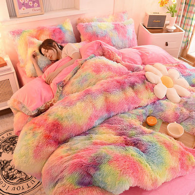 Moderno stile colore arcobaleno Shaggy Mink Velvet Cristallo Velvet Letto Set di copertura di copriletto