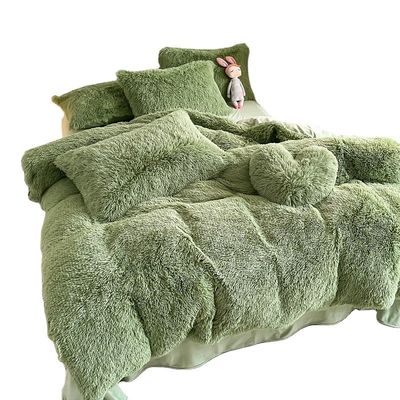 Ins Moss Green Luxury Shaggy Warm Mink Velvet Crystal Bedding Set per biancheria da letto invernale