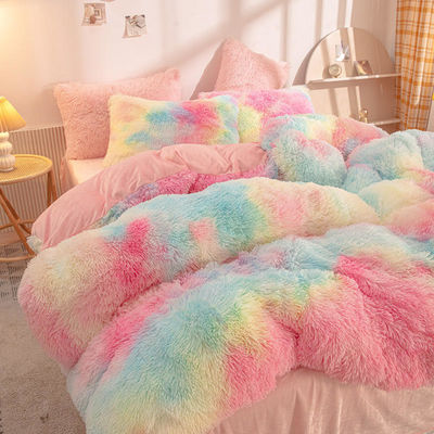 Set di biancheria da letto di pelliccia finta di colore arcobaleno per la casa moderna e la decorazione