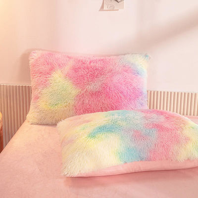 Set di biancheria da letto di pelliccia finta di colore arcobaleno per la casa moderna e la decorazione