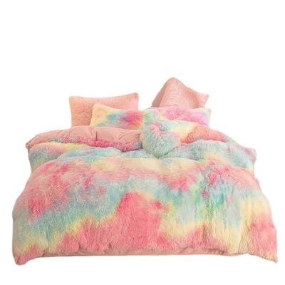 Set di biancheria da letto di pelliccia finta di colore arcobaleno per la casa moderna e la decorazione