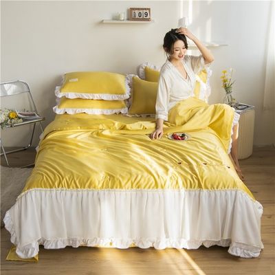 Ricamo di lusso Set di biancheria da letto di seta lavata Quilt Riempito Lenzuola morbida e traspirante 2024