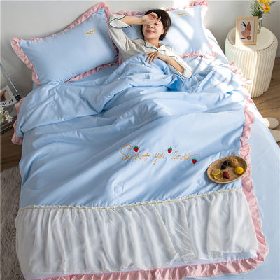 Ricamo di lusso Set di biancheria da letto di seta lavata Quilt Riempito Lenzuola morbida e traspirante 2024