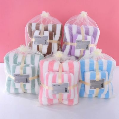 Asciugamano di poliestere Asciugamano da bagno Set a strisce larghe Colorato Spesso Assorbente Asciugamano di velluto di corallo