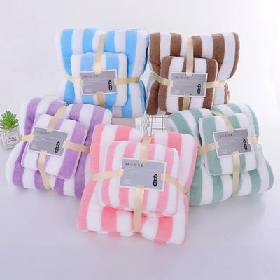 Asciugamano di poliestere Asciugamano da bagno Set a strisce larghe Colorato Spesso Assorbente Asciugamano di velluto di corallo