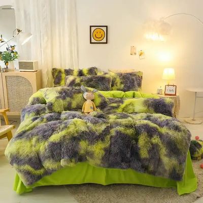Blu Tie Dye Gradient Shaggy Warm Mink Velvet Bettine Set per Inverno 500TC Regali