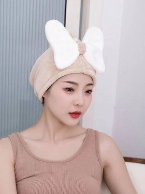 Superfine Fibra Cute Bow Cappuccio per capelli asciutti per tutte le età veloce assorbente Donna asciugamano per capelli