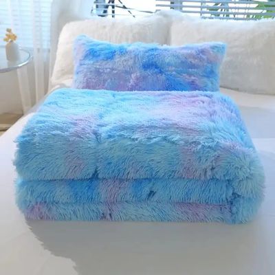 Blu Tie Dye Gradient Shaggy Warm Mink Velvet Bettine Set per Inverno 500TC Regali