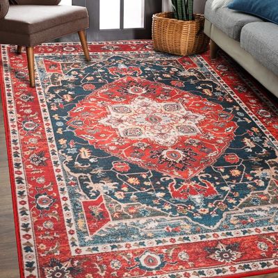 Moquette da soggiorno in stile bohémien con stampa floreale e facile cura