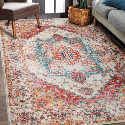 Moquette da soggiorno in stile bohémien con stampa floreale e facile cura