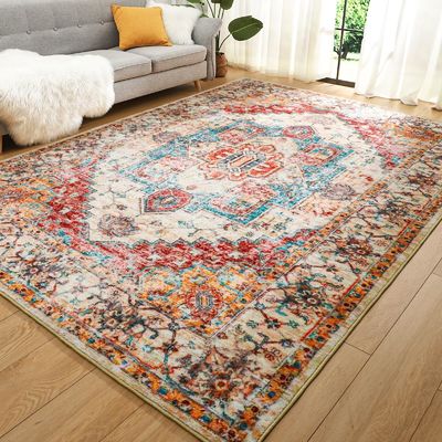 Moquette da soggiorno in stile bohémien con stampa floreale e facile cura
