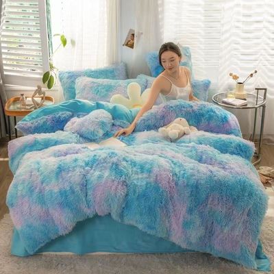 Set di biancheria da letto a grandezza naturale con disegni di piante e stampa reattiva in materiale di velluto di visone