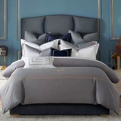 Set di biancheria da letto per hotel in cotone personalizzato con stile europeo Percale e logo ricamato di lusso