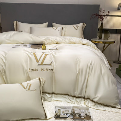 Ricamo di lusso cotone lavato seta 4 pcs King Size Letto Set per elegante arredamento domestico