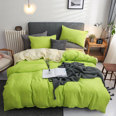 Contrasto colore 4 Pcs Set di biancheria da letto in microfibra Verde massiccio copertura di copriletto per letto King Size