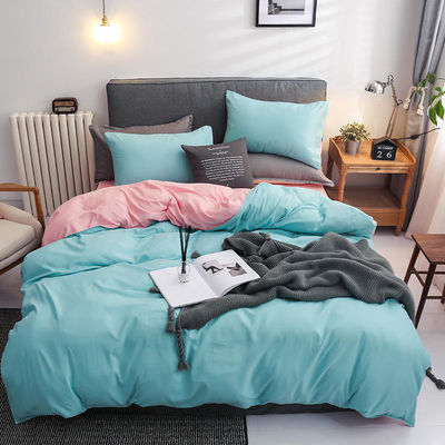 Contrasto colore 4 Pcs Set di biancheria da letto in microfibra Verde massiccio copertura di copriletto per letto King Size