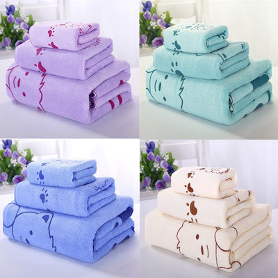 Home/Hotel Coral Fleece Soft Towel Set Microfiber Bear Print Bath Towel Set in tre pezzi