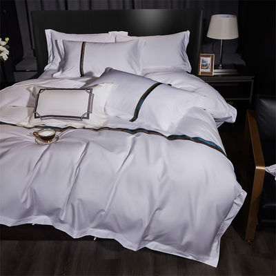 Home Custom 100% cotone Satin Larghe strisce anni '60 Jet Bianco ricamo Luxury Set copertura copriletto
