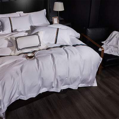 Home Custom 100% cotone Satin Larghe strisce anni '60 Jet Bianco ricamo Luxury Set copertura copriletto