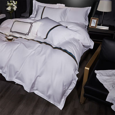 Home Custom 100% cotone Satin Larghe strisce anni '60 Jet Bianco ricamo Luxury Set copertura copriletto