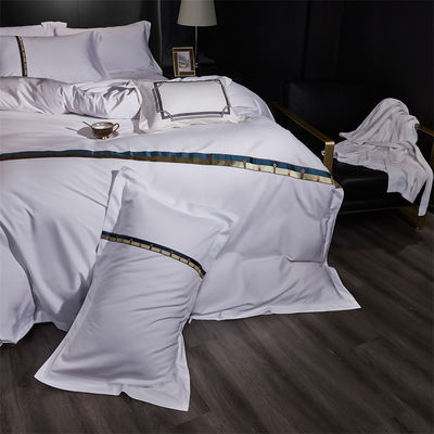 Home Custom 100% cotone Satin Larghe strisce anni '60 Jet Bianco ricamo Luxury Set copertura copriletto